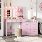 Toeletta Bianca / Nera / Rosa con Specchio e Luci, 8 Cassetti e 2 Ripiani, 3 Modalità di Illuminazione – 1 Persona