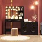 Toeletta Bianca / Nera / Rosa con Specchio e Luci, 8 Cassetti e 2 Ripiani, 3 Modalità di Illuminazione – 1 Persona