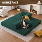 Divano Letto Convertibile 4-in-1 in Velluto a Coste Verde, 1 Posto