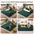 Divano Letto Convertibile 4-in-1 in Velluto a Coste Verde, 1 Posto