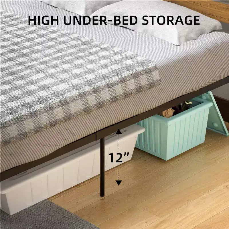 Struttura letto a piattaforma in metallo marrone con testiera e pediera in legno, matrimoniale francese/matrimoniale, 1 persona