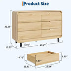 Cassettiera a 6 cassetti, marrone/naturale, stile moderno senza maniglie, singola