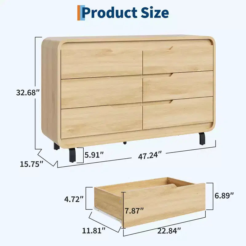 Cassettiera a 6 cassetti, marrone/naturale, stile moderno senza maniglie, singola