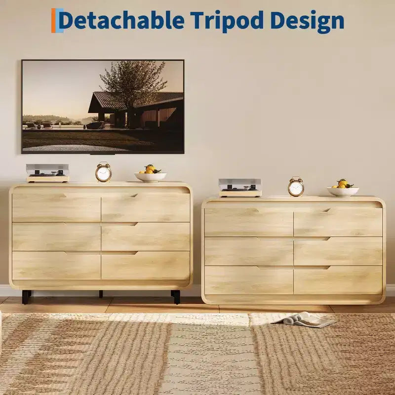Cassettiera a 6 cassetti, marrone/naturale, stile moderno senza maniglie, singola