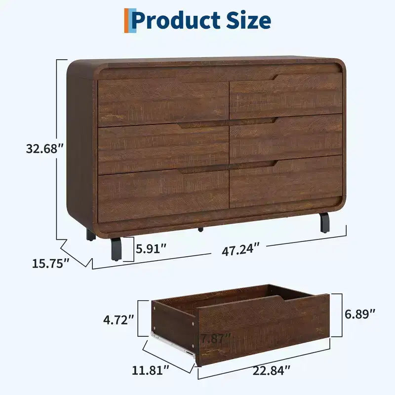 Cassettiera a 6 cassetti, marrone/naturale, stile moderno senza maniglie, singola