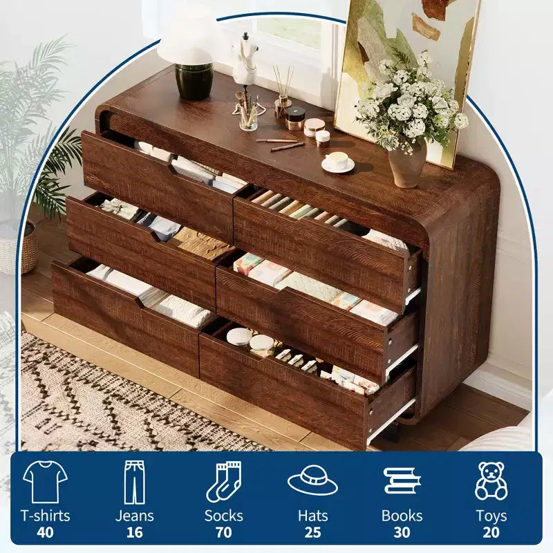 Cassettiera a 6 cassetti, marrone/naturale, stile moderno senza maniglie, singola