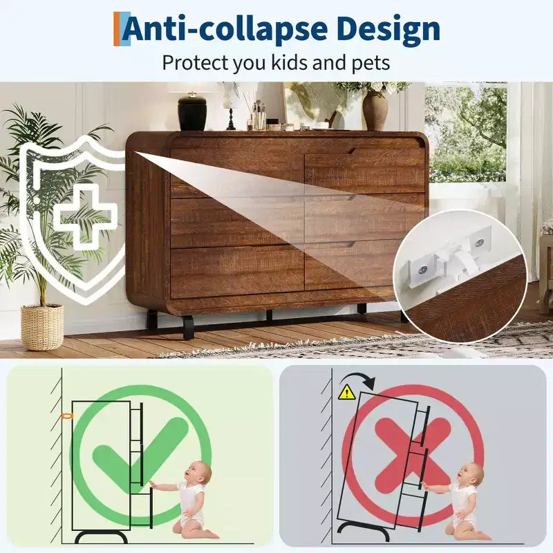 Cassettiera a 6 cassetti, marrone/naturale, stile moderno senza maniglie, singola