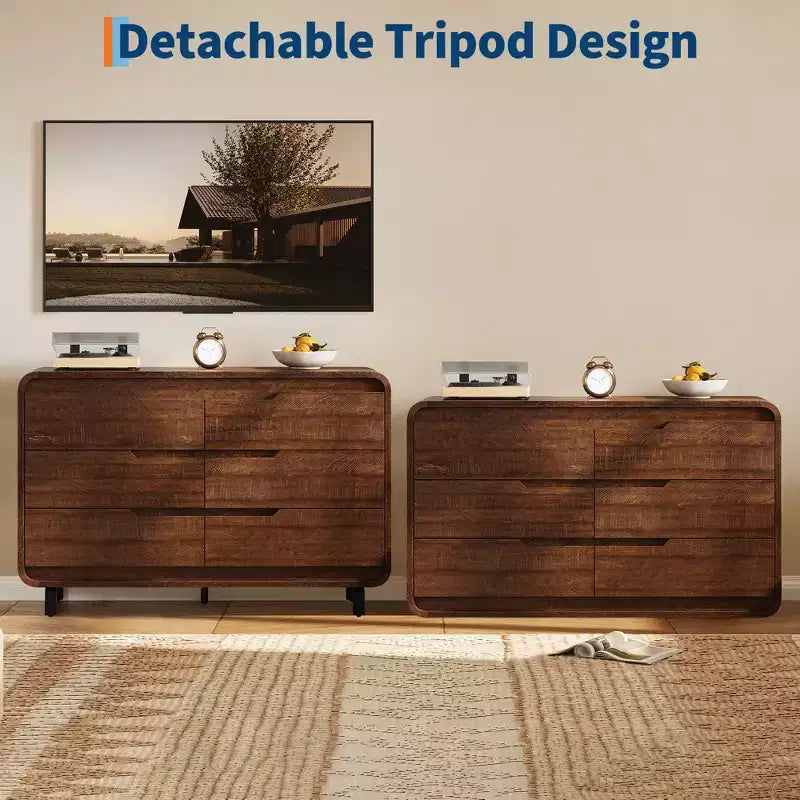 Cassettiera a 6 cassetti, marrone/naturale, stile moderno senza maniglie, singola