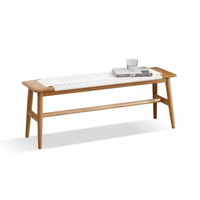 Panca in legno massello di rovere/bianco con seduta intrecciata, 2-3 posti