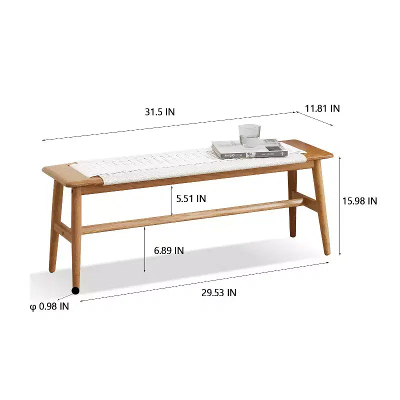 Panca in legno massello di rovere/bianco con seduta intrecciata, 2-3 posti