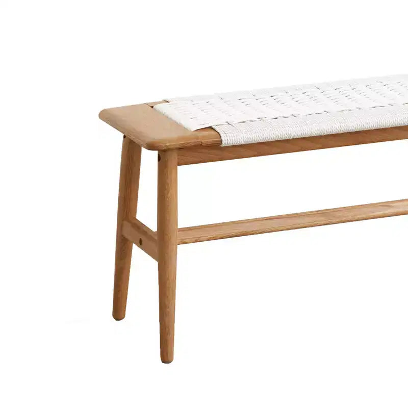 Panca in legno massello di rovere/bianco con seduta intrecciata, 2-3 posti