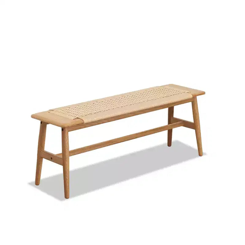Panca in legno massello di rovere/bianco con seduta intrecciata, 2-3 posti