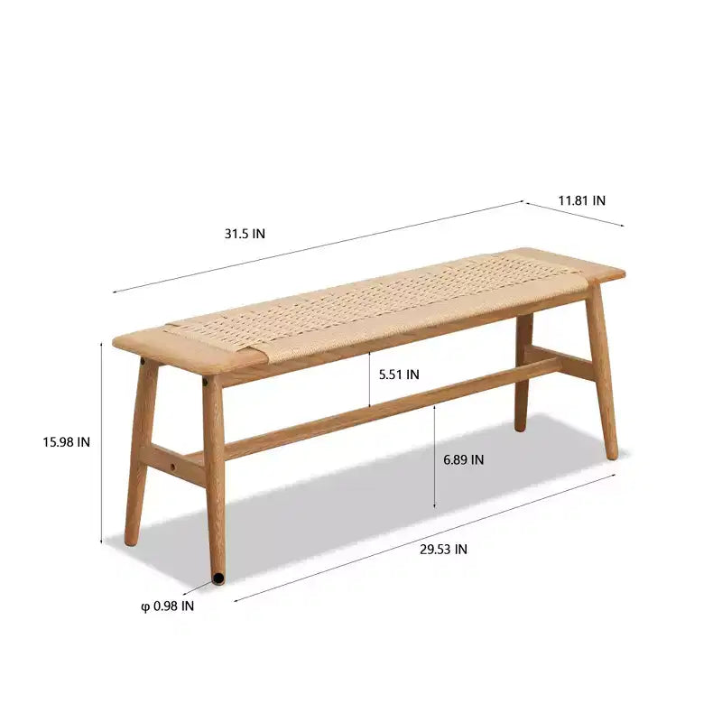 Panca in legno massello di rovere/bianco con seduta intrecciata, 2-3 posti