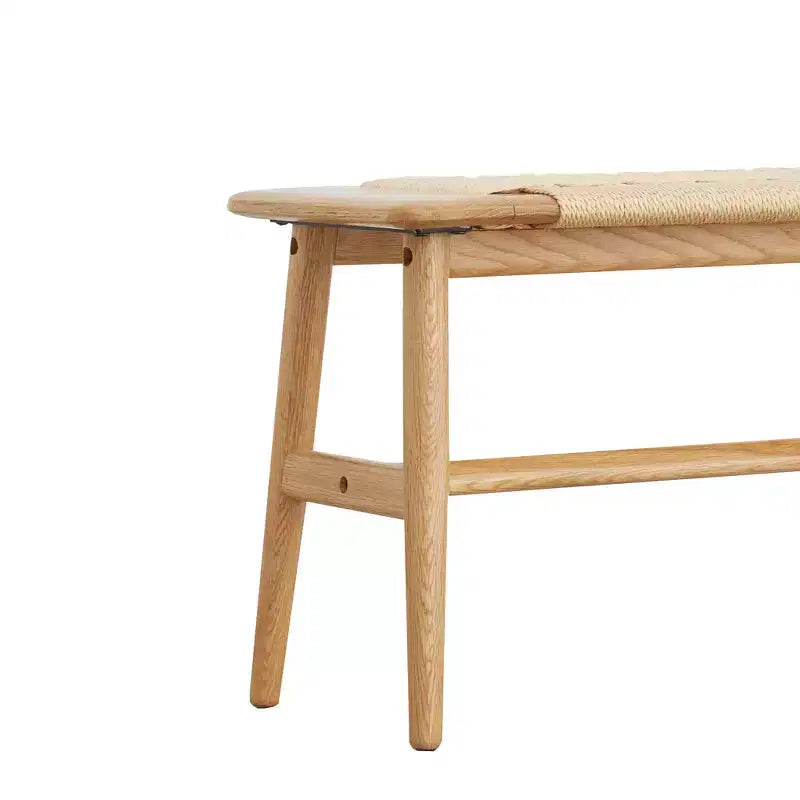 Panca in legno massello di rovere/bianco con seduta intrecciata, 2-3 posti