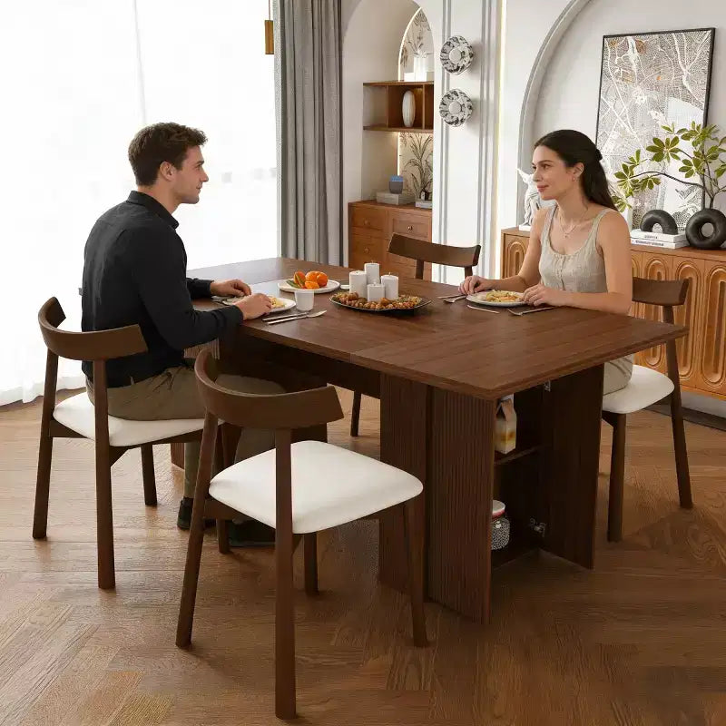 Set da pranzo in impiallacciatura di legno naturale, stile rustico moderno, 4-6 posti a sedere