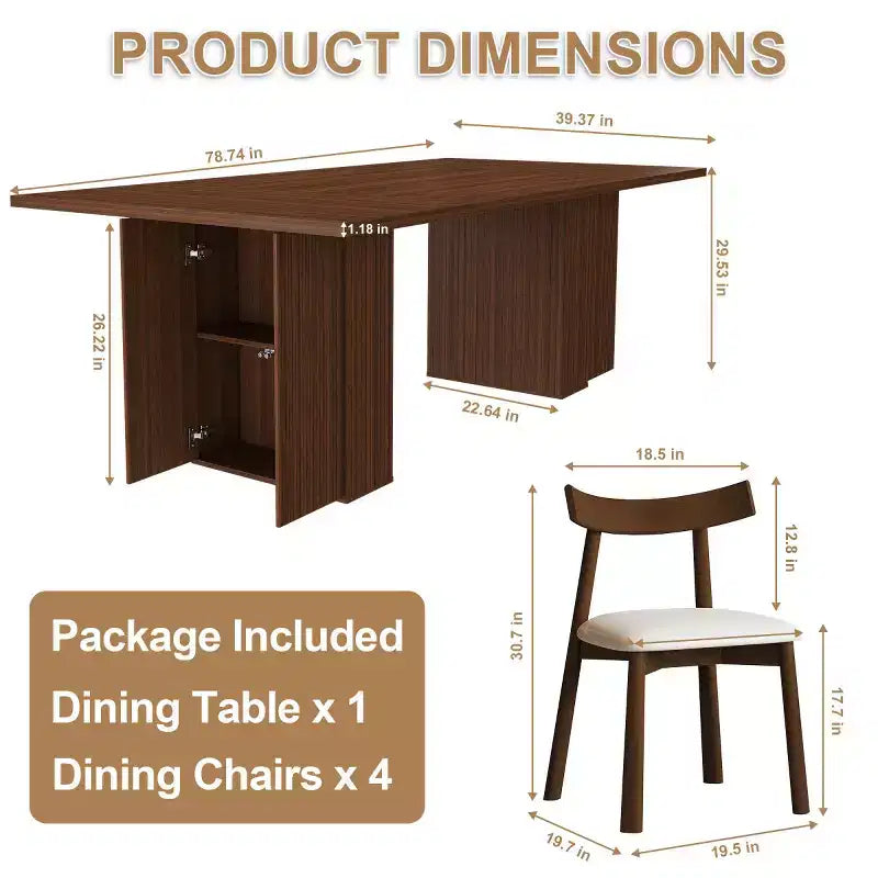 Set da pranzo in impiallacciatura di legno naturale, stile rustico moderno, 4-6 posti a sedere