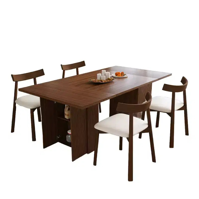 Set da pranzo in impiallacciatura di legno naturale, stile rustico moderno, 4-6 posti a sedere