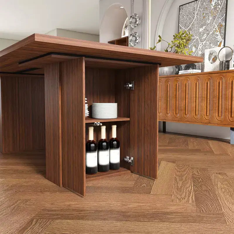 Set da pranzo in impiallacciatura di legno naturale, stile rustico moderno, 4-6 posti a sedere