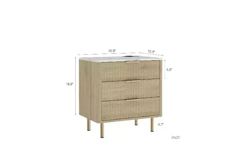 Comodino moderno Brown & Wood con stazione di ricarica e luce notturna a comando vocale, 1 pezzo