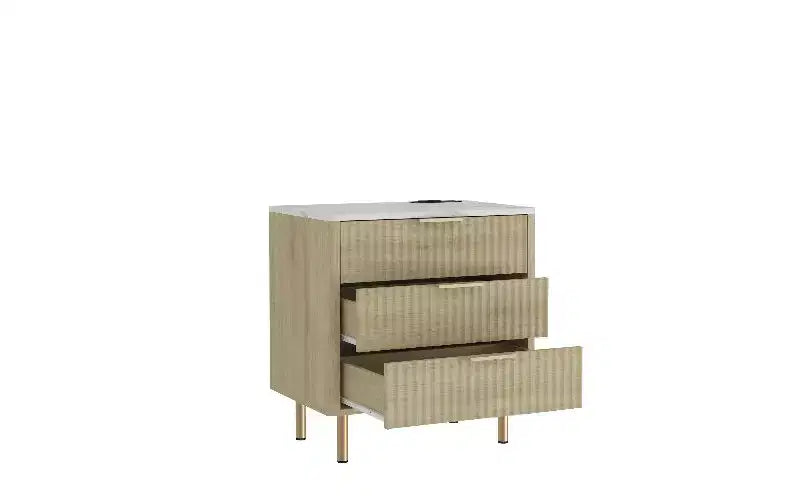 Comodino moderno Brown & Wood con stazione di ricarica e luce notturna a comando vocale, 1 pezzo