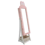 Portagioie/Armadietto per gioielli a forma di coniglio rosa con specchio, 1 anta e cassetto, per bambini