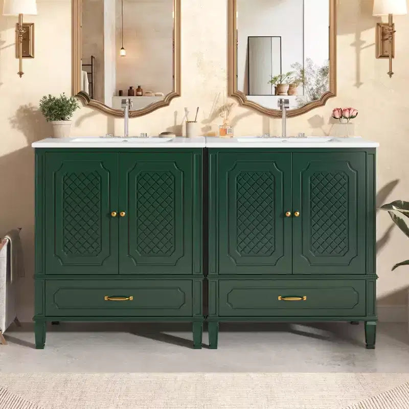 Mobile bagno con doppio lavabo da 150 cm, autoportante, per 2 persone – Nero / Verde scuro