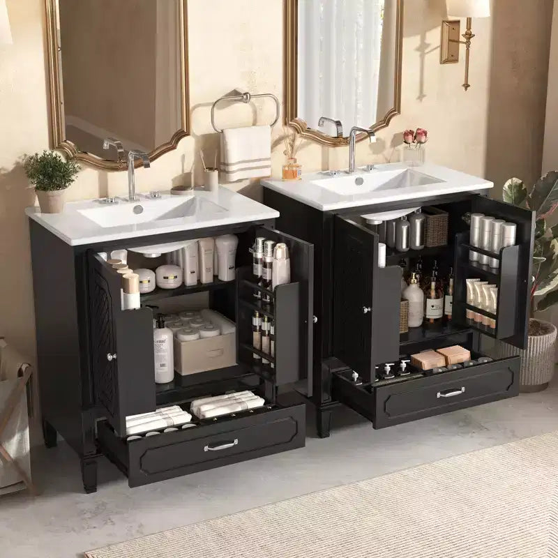 Mobile bagno con doppio lavabo da 150 cm, autoportante, per 2 persone – Nero / Verde scuro
