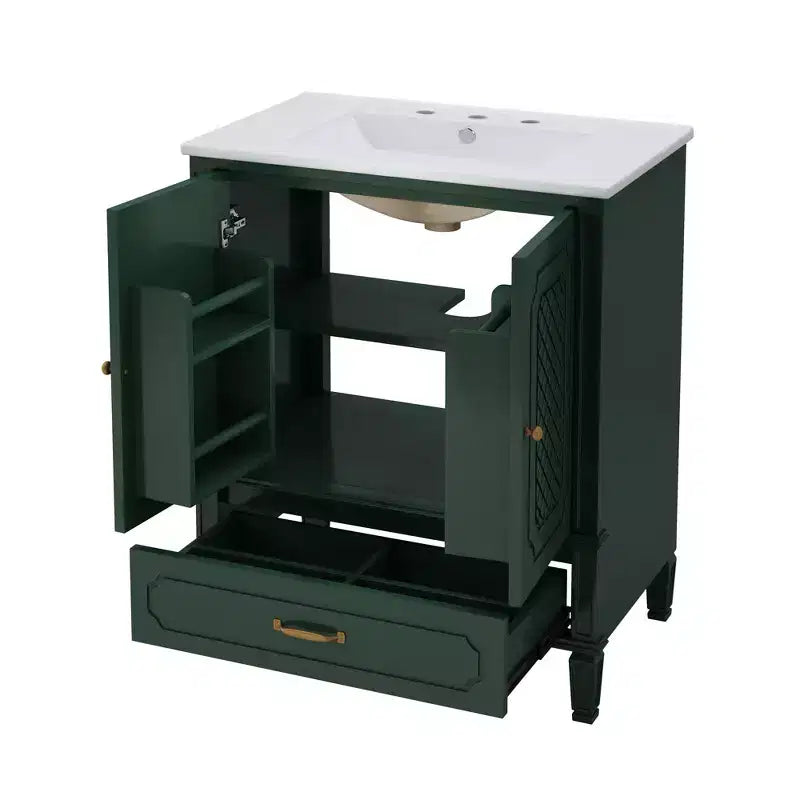 Mobile bagno con doppio lavabo da 150 cm, autoportante, per 2 persone – Nero / Verde scuro