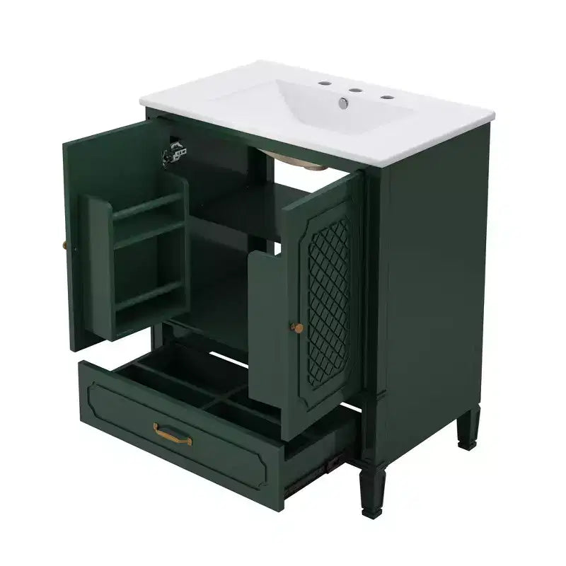 Mobile bagno con doppio lavabo da 150 cm, autoportante, per 2 persone – Nero / Verde scuro