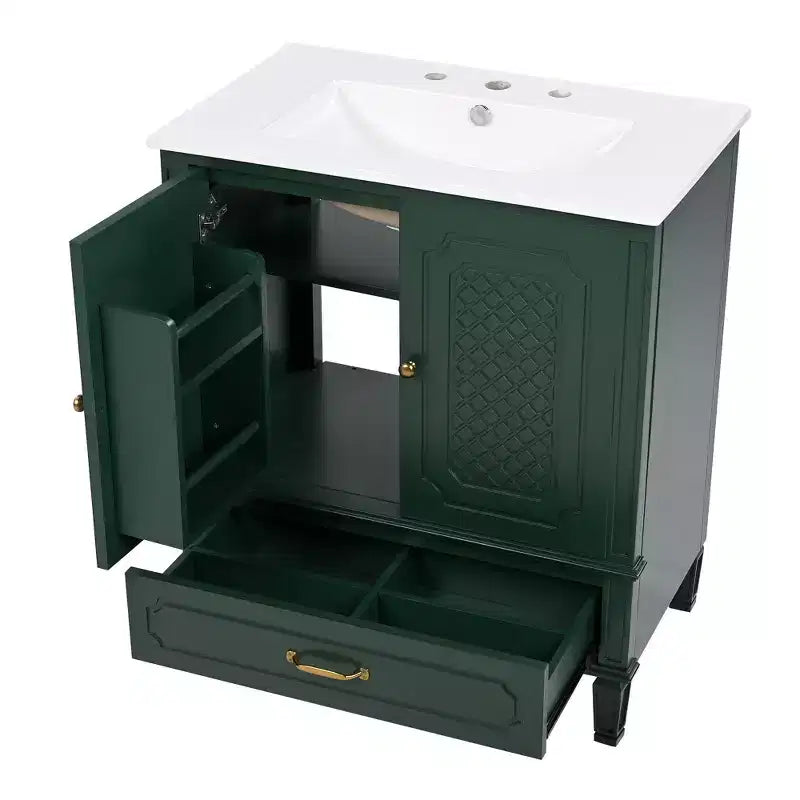 Mobile bagno con doppio lavabo da 150 cm, autoportante, per 2 persone – Nero / Verde scuro