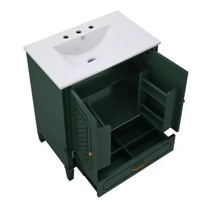 Mobile bagno con doppio lavabo da 150 cm, autoportante, per 2 persone – Nero / Verde scuro