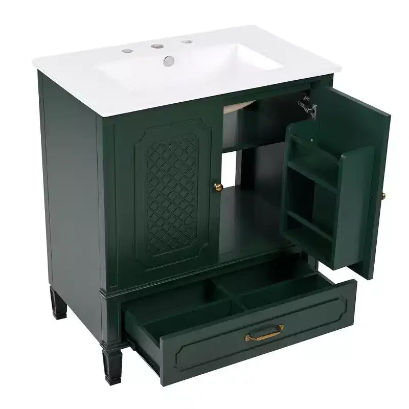 Mobile bagno con doppio lavabo da 150 cm, autoportante, per 2 persone – Nero / Verde scuro