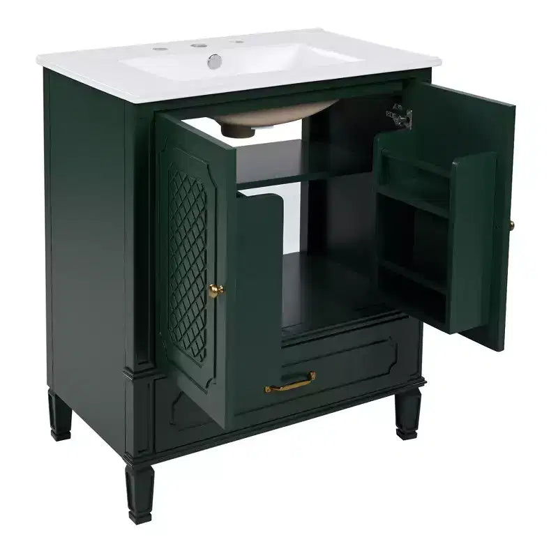 Mobile bagno con doppio lavabo da 150 cm, autoportante, per 2 persone – Nero / Verde scuro