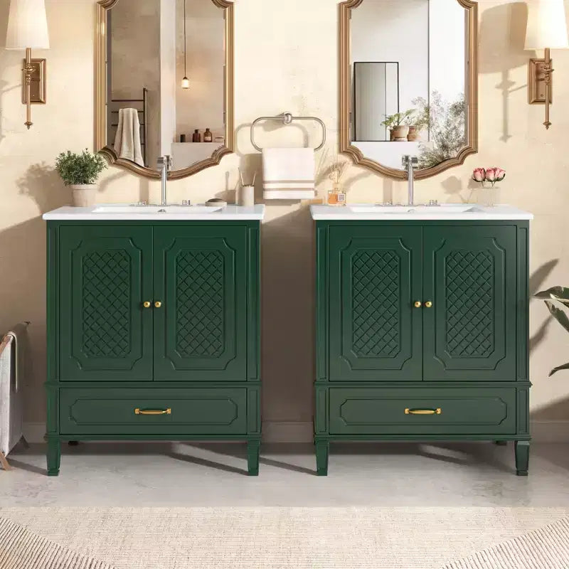 Mobile bagno con doppio lavabo da 150 cm, autoportante, per 2 persone – Nero / Verde scuro