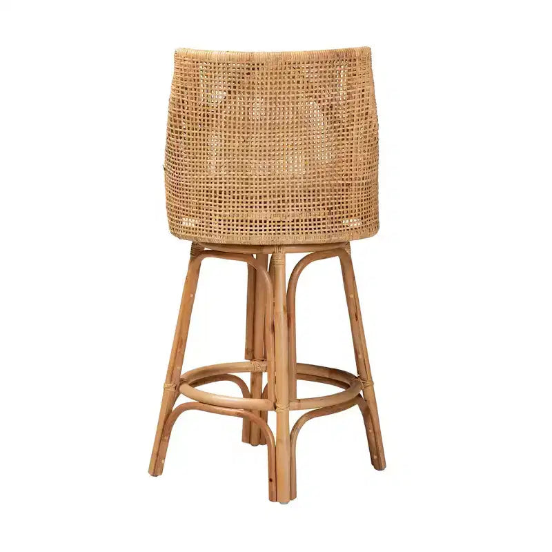 Sgabello da bar in rattan marrone/bianco naturale, stile bohémien, 1 posto