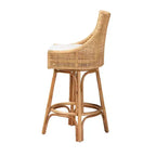 Sgabello da bar in rattan marrone/bianco naturale, stile bohémien, 1 posto
