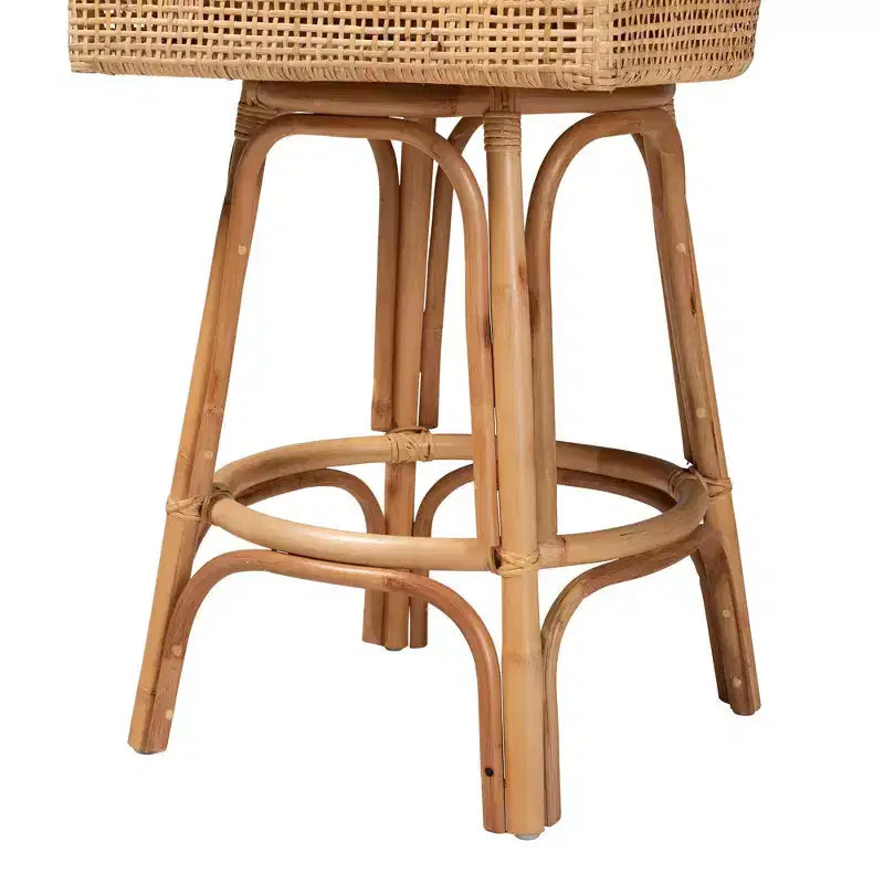 Sgabello da bar in rattan marrone/bianco naturale, stile bohémien, 1 posto
