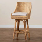 Sgabello da bar in rattan marrone/bianco naturale, stile bohémien, 1 posto