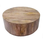 Tavolino da Caffè Rotondo da 42" – Naturale / Bianco, Legno di Mango