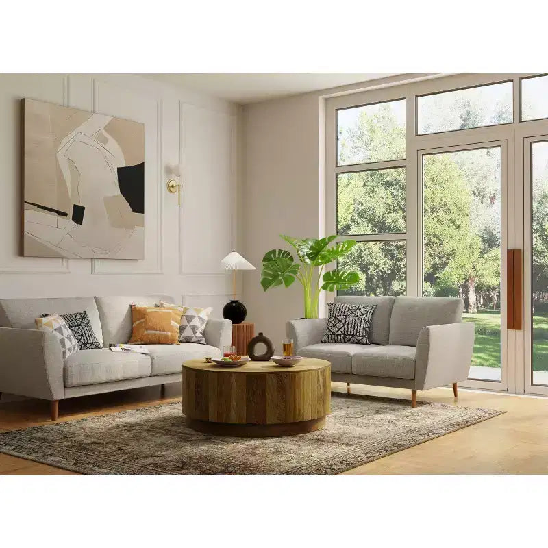 Tavolino da Caffè Rotondo da 42" – Naturale / Bianco, Legno di Mango