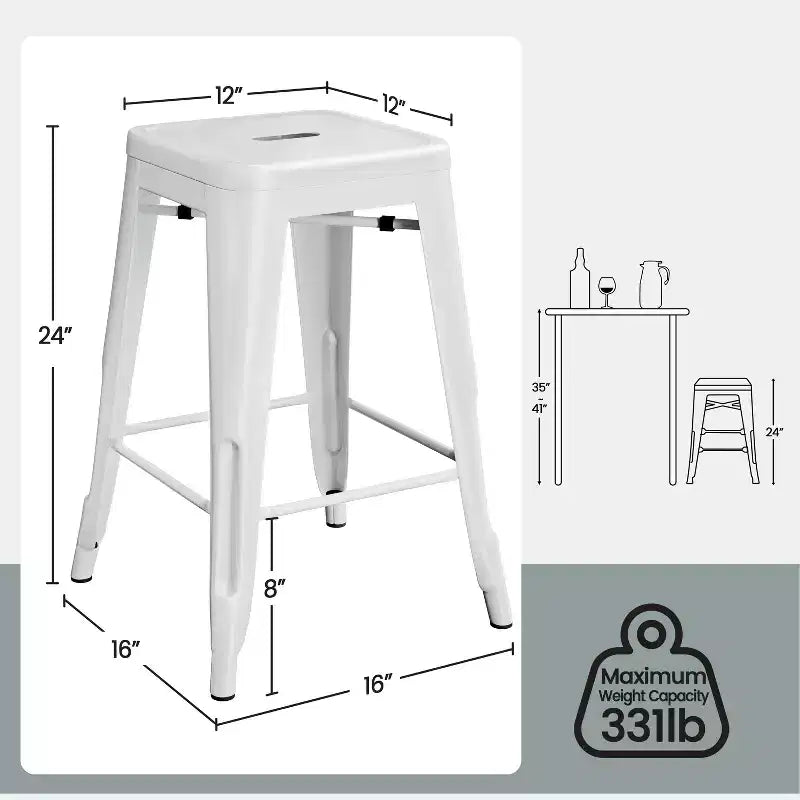 Sgabelli da Bar Senza Schienale Quadrati in Metallo Nero/Bianco, Set da 4 (Posti a sedere: 4)