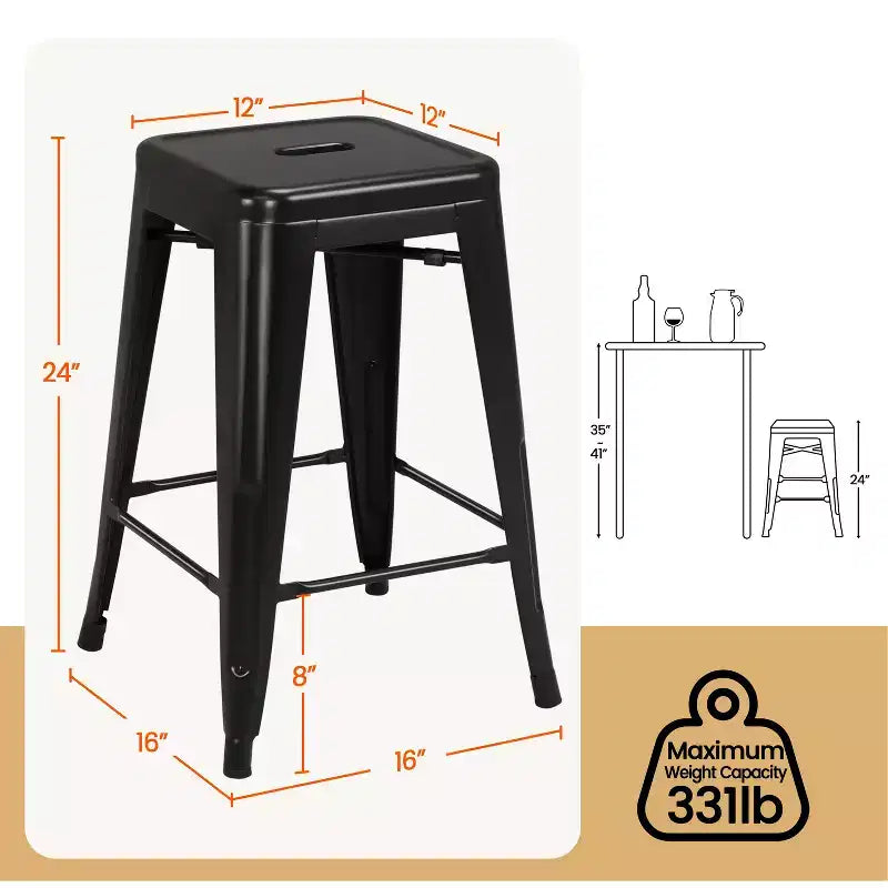 Sgabelli da Bar Senza Schienale Quadrati in Metallo Nero/Bianco, Set da 4 (Posti a sedere: 4)
