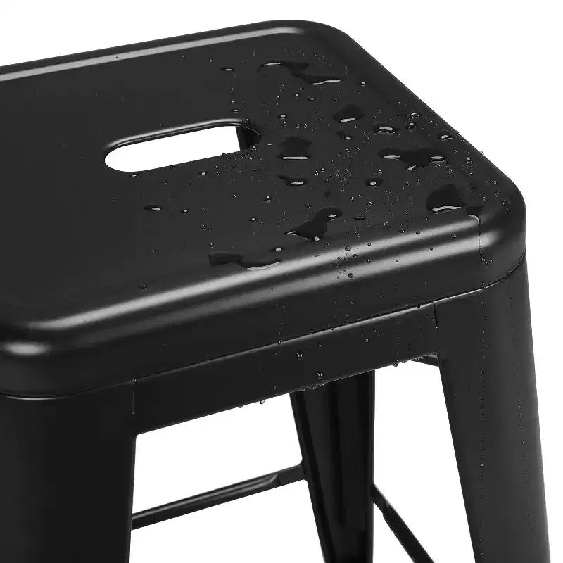 Sgabelli da Bar Senza Schienale Quadrati in Metallo Nero/Bianco, Set da 4 (Posti a sedere: 4)