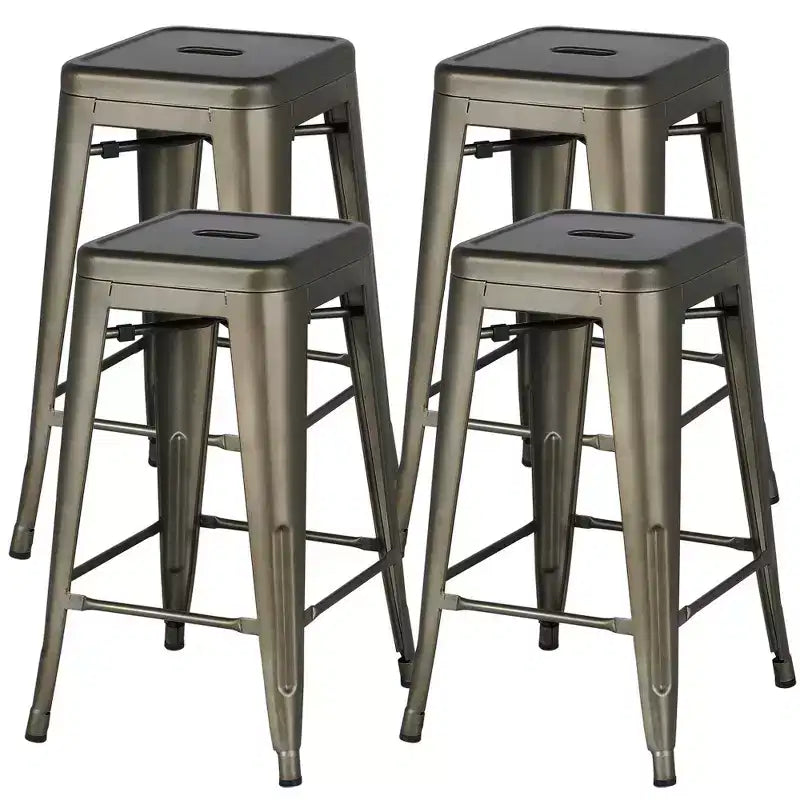 Sgabelli da Bar Senza Schienale Quadrati in Metallo Nero/Bianco, Set da 4 (Posti a sedere: 4)