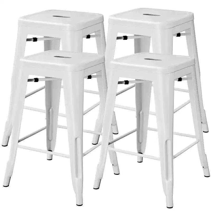 Sgabelli da Bar Senza Schienale Quadrati in Metallo Nero/Bianco, Set da 4 (Posti a sedere: 4)