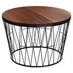 Tavolino rotondo marrone e nero – Base geometrica in metallo, stile moderno