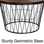 Tavolino rotondo marrone e nero – Base geometrica in metallo, stile moderno