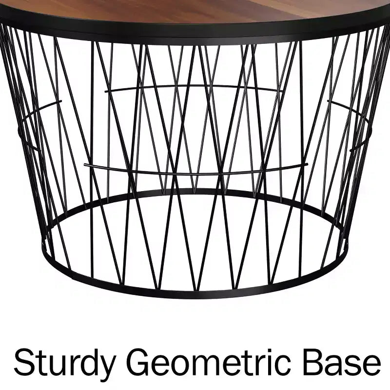 Tavolino rotondo marrone e nero – Base geometrica in metallo, stile moderno