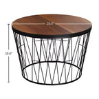 Tavolino rotondo marrone e nero – Base geometrica in metallo, stile moderno