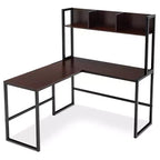 Scrivania angolare a L da 55'' con credenza, Teak/Noce, 2 persone